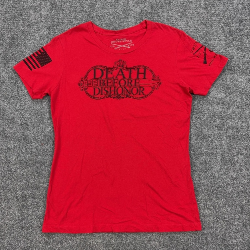 Grunt Style Shirt Womens XL Red Death Before Dishonor Graphic Tee Tagless USA